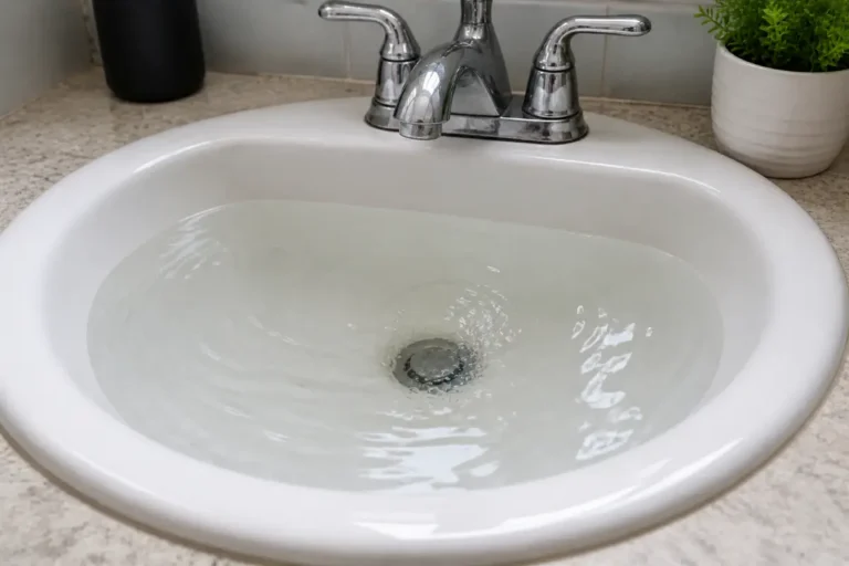Bathroom sink with water pooling and draining slowly