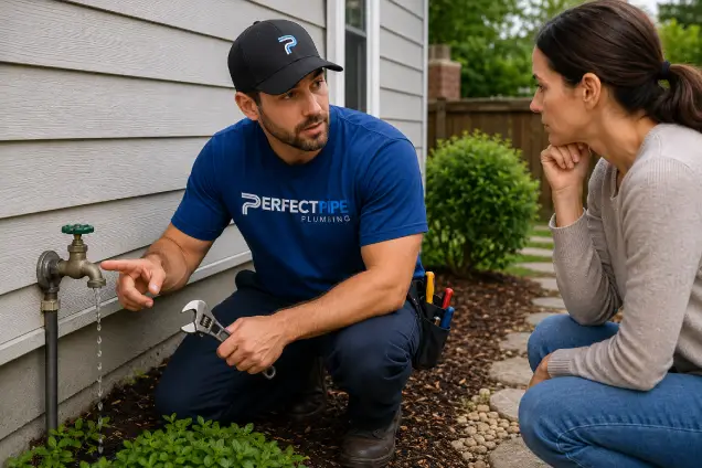 Perfect Pipe Plumbing technician working on a water heater